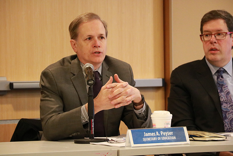 Education Secretary James Peyser speaks at a March 2017 BHE meeting